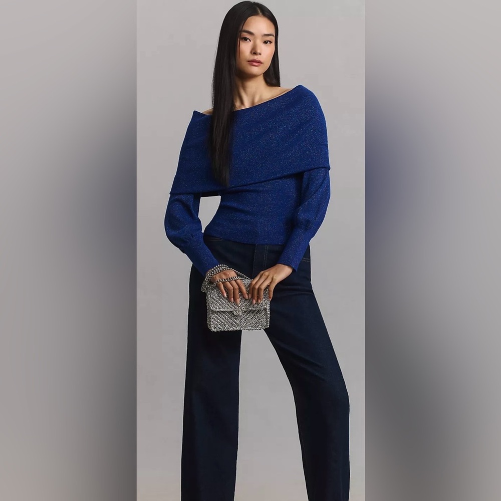 NWT Size S - Anthropologie Sensual Off-the-Shoulder Sweater Blue (NWT US$ 148)